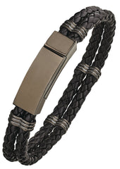 ALPINE Steel & Black Leather Bracelet LB711